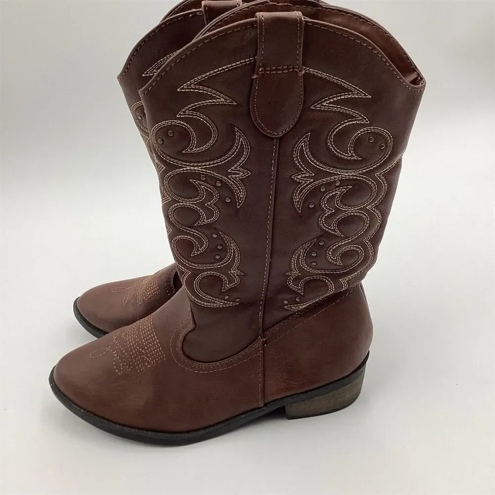Cat & Jack Girls Western‎ Cowgirl Boots Brown Size 4 Casual Embroidered